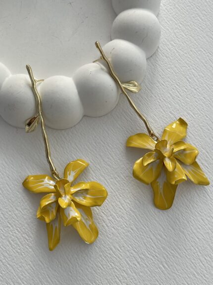 Özel Seri Çiçek Tasarım Sarı Rainbow Gold Küpe