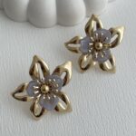 Özel Seri Çiçek Tasarım Mavi-Gri Rainbow Gold Küpe