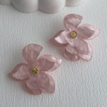 Özel Seri Çiçek Tasarım Pembe Rainbow Gold Küpe