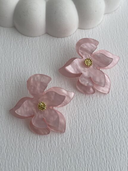 Özel Seri Çiçek Tasarım Pembe Rainbow Gold Küpe