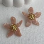 Özel Seri Çiçek Tasarım Pudra Rainbow Gold Küpe