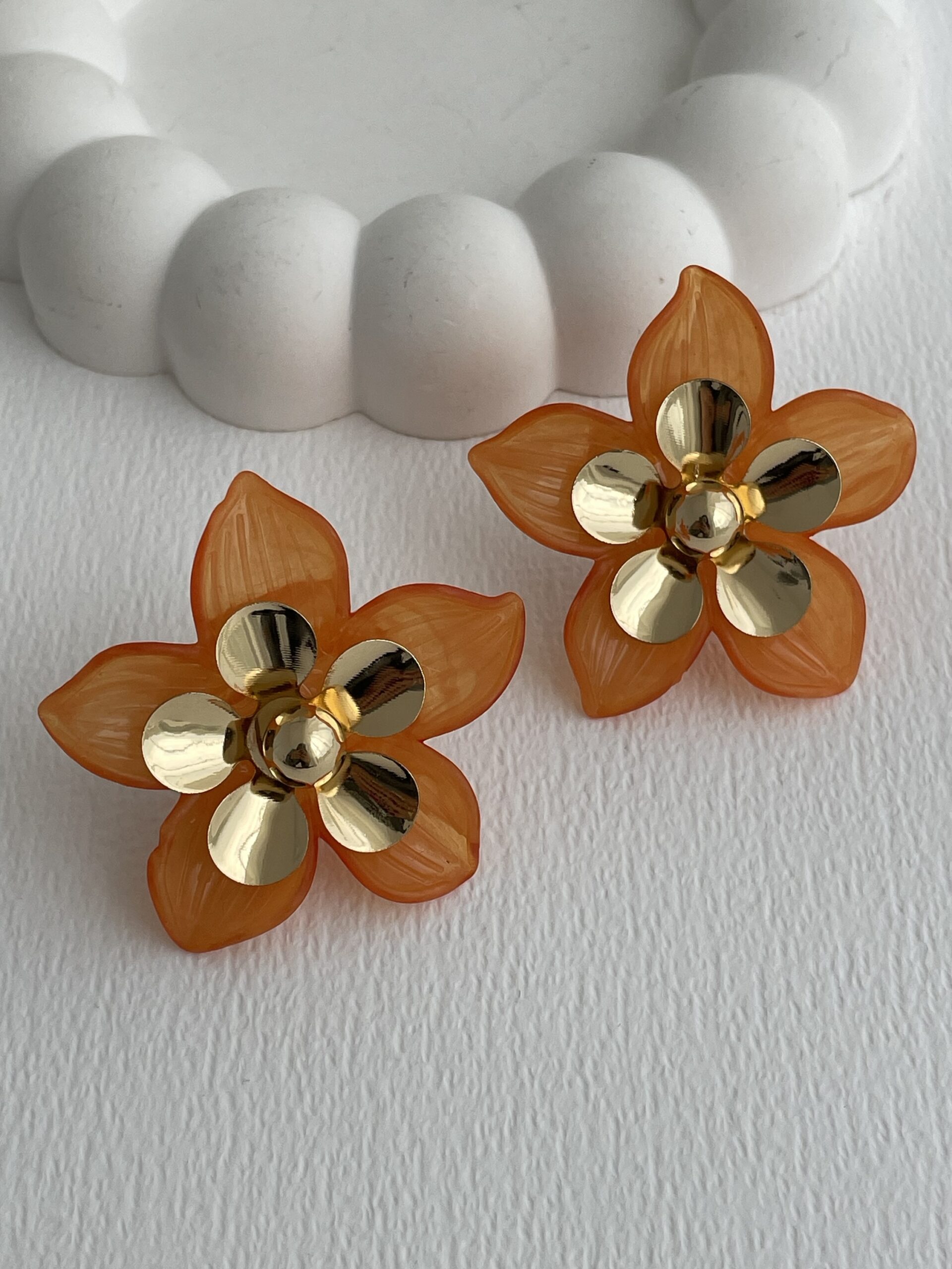 img_5892-5 Özel Seri Çiçek Tasarım Turuncu Rainbow Gold Küpe