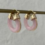 Özel Seri Halka Tasarım Pembe Rainbow Gold Küpe