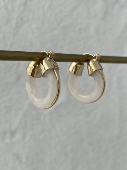 Özel Seri Halka Tasarım Krem Rainbow Gold Küpe