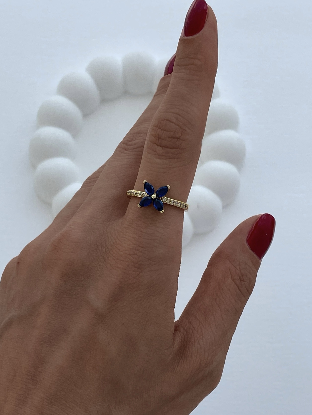 img_6096-1 Özel Seri Lacivert Baget Taş Çiçek Gold Ayarlanabilir Yüzük