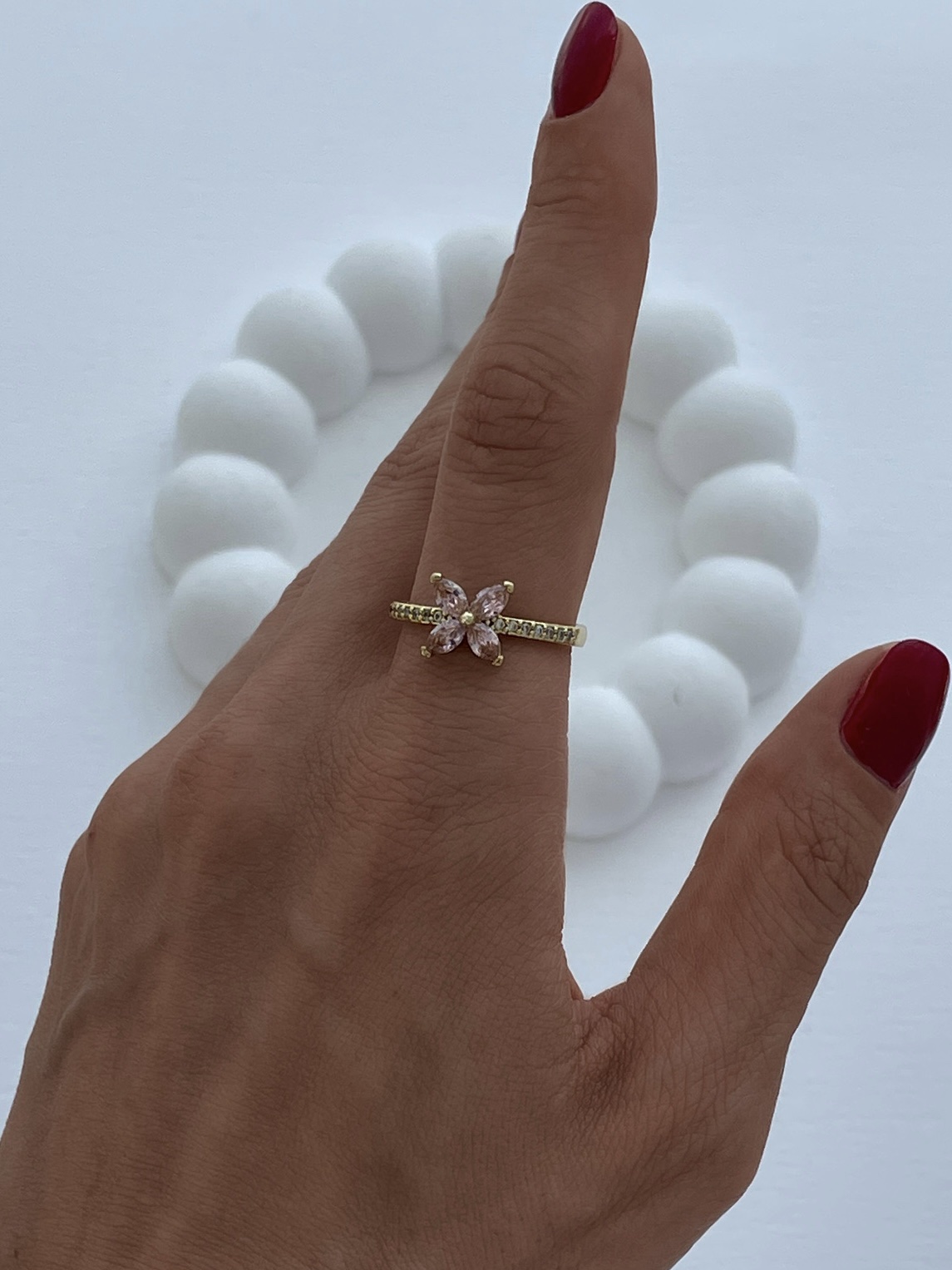 img_6229-1 Özel Seri Pembe Baget Taş Çiçek Gold Ayarlanabilir Yüzük