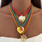 Özel Seri Üçlü Halat Kalp & Güneş Charm Marka Model Kolye