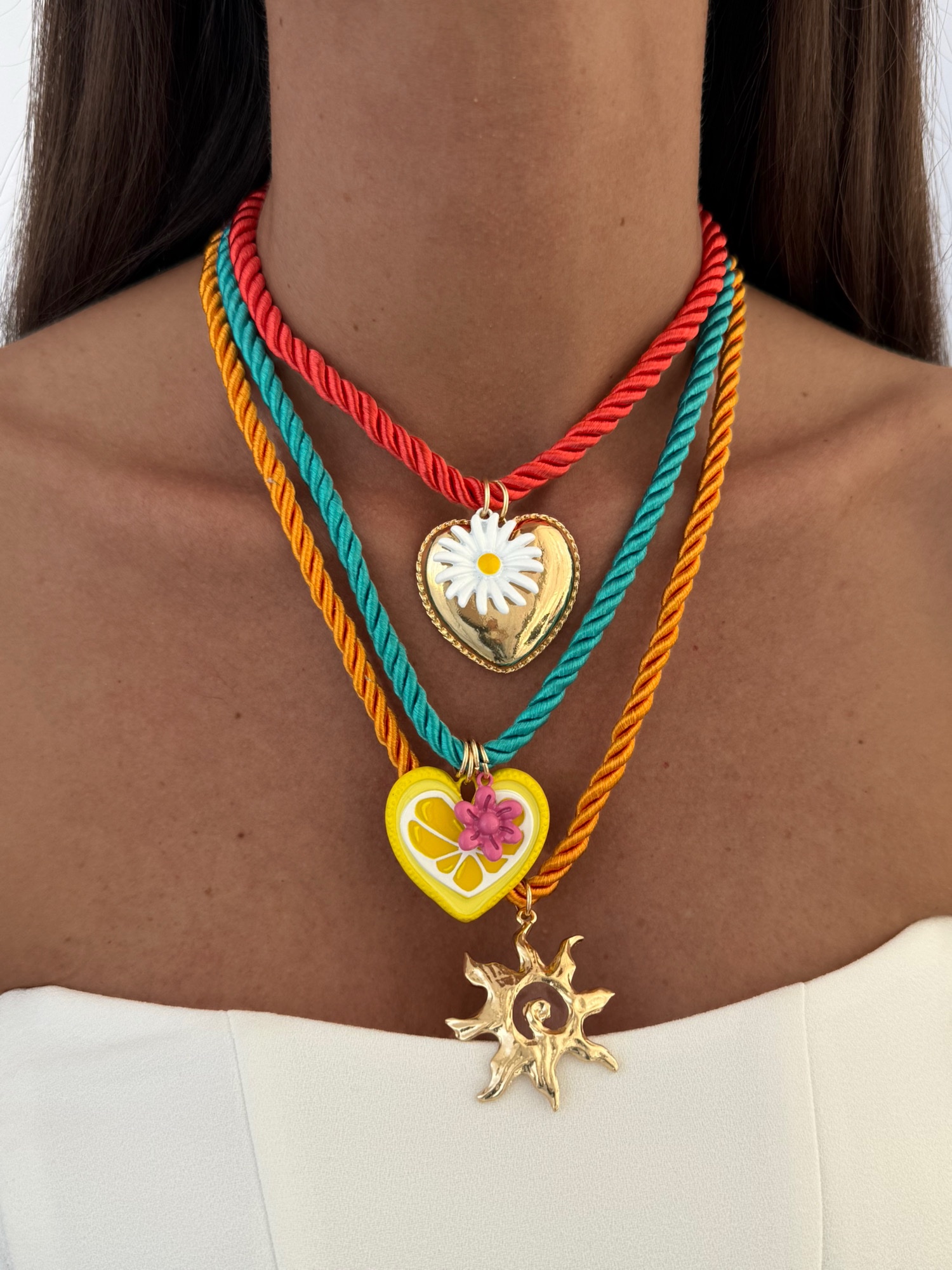 img_6572 Özel Seri Üçlü Halat Kalp & Güneş Charm Marka Model Kolye