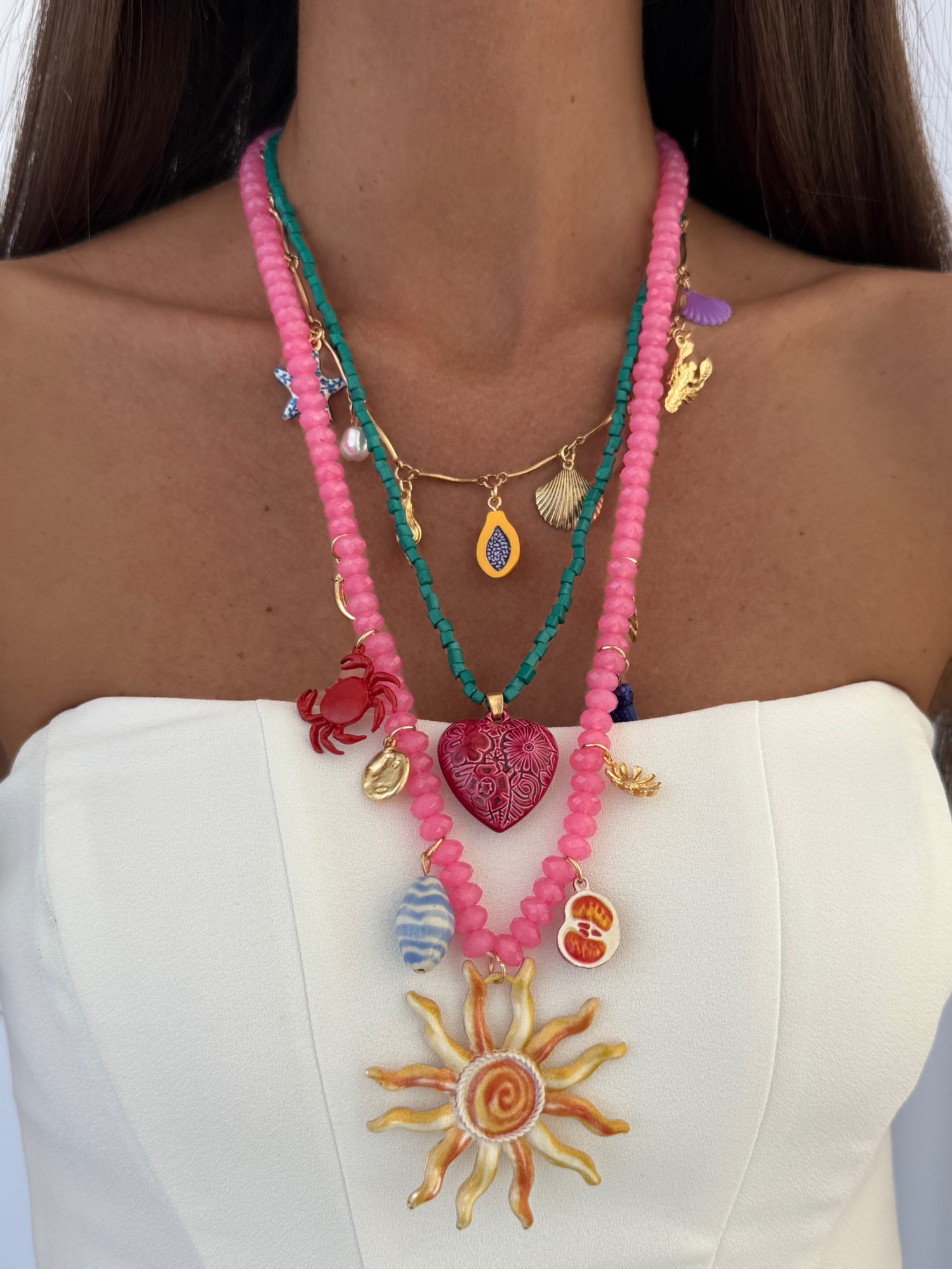 img_7002-5 Özel Seri Güneş & Kalp Charm Üçlü Renkli Boncuk Marka Kolye