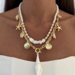 Özel Seri Deniz Kabuğu & Yıldızı İkili Gold Kolye