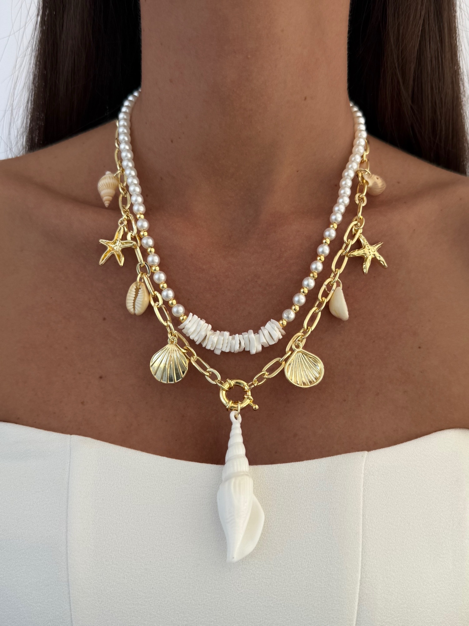 img_7664-2 Özel Seri Deniz Kabuğu & Yıldızı İkili Gold Kolye
