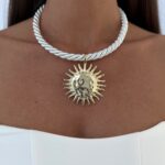 Özel Seri Gold Güneş Tasarım Kırık Beyaz Halat Kolye