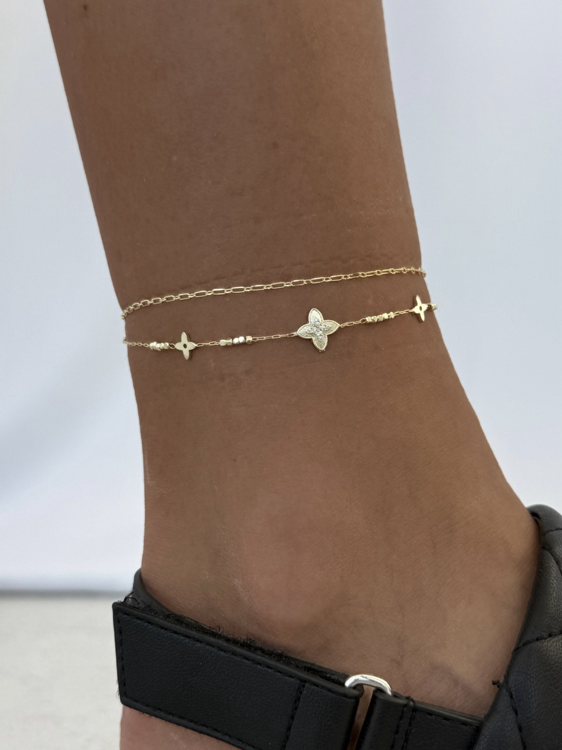 img_1097-3 Özel Seri Yonca Tasarım Gold İkili Zincir Halhal