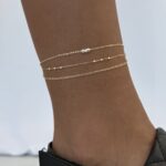 Özel Ser Zirkon Taşlı Fiyonk Tasarım Üçlü Zincir Gold Halhal
