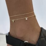 Özel Seri Zirkon Taşlı Üçlü Yıldız Tasarım İkili Zincir Gold Halhal