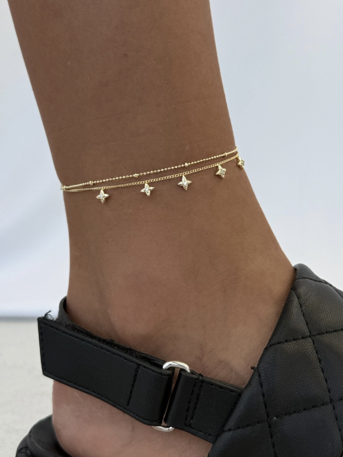 img_1761-2 Özel Seri Zirkon Taşlı Dörtlü Yıldız Tasarım İkili Gold Halhal