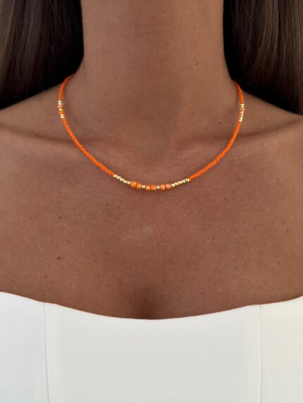 Özel Seri Turuncu Boncuklu Gold Kolye