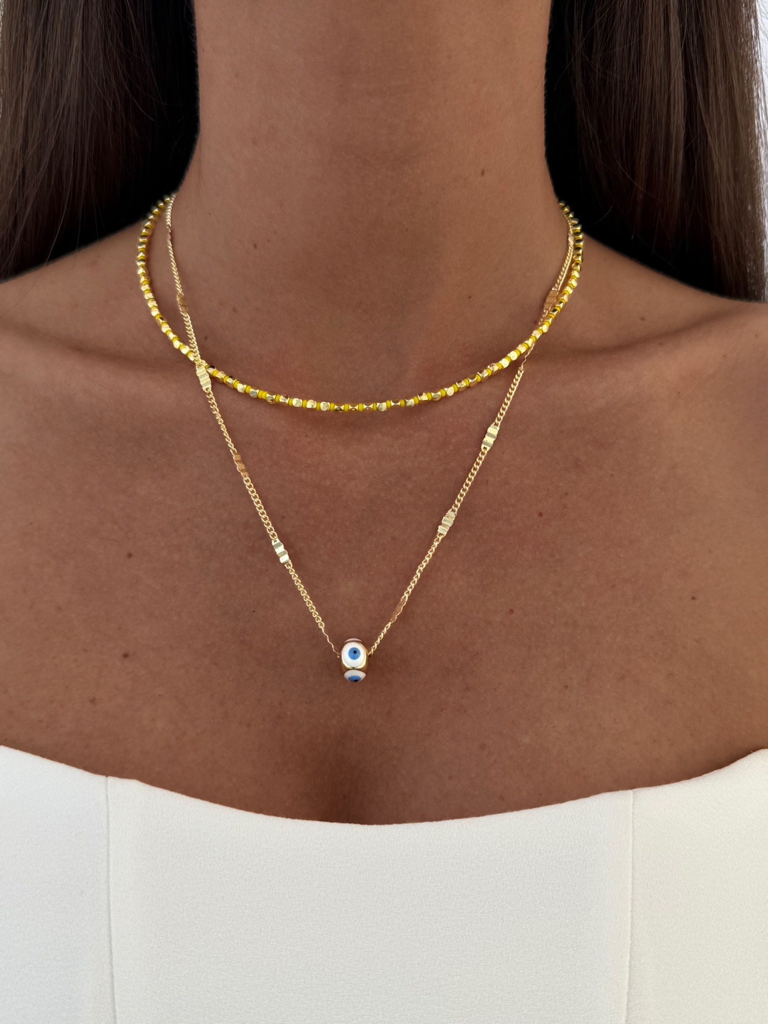 img_4936-4 Özel Seri Nazar Motif Sarı Boncuklu Gold İkili Kolye