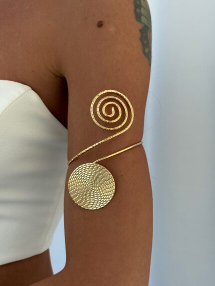 Özel Seri Yuvarlak Desenli & Sarmal Tasarım Gold Pazu Bilekliği