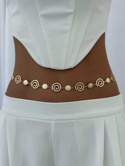 Özel Seri Desenli Spiral Tasarım Gold Bel Zinciri
