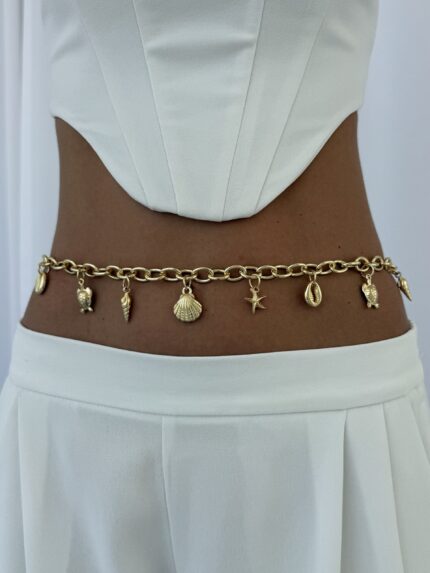 Özel Seri Deniz Kabuğu & Yıldızı Tasarım Gold Bel Zinciri