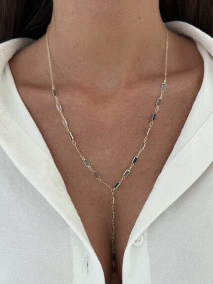 Özel Seri Mor & Mavi Baget Taş Gold Y Kolye