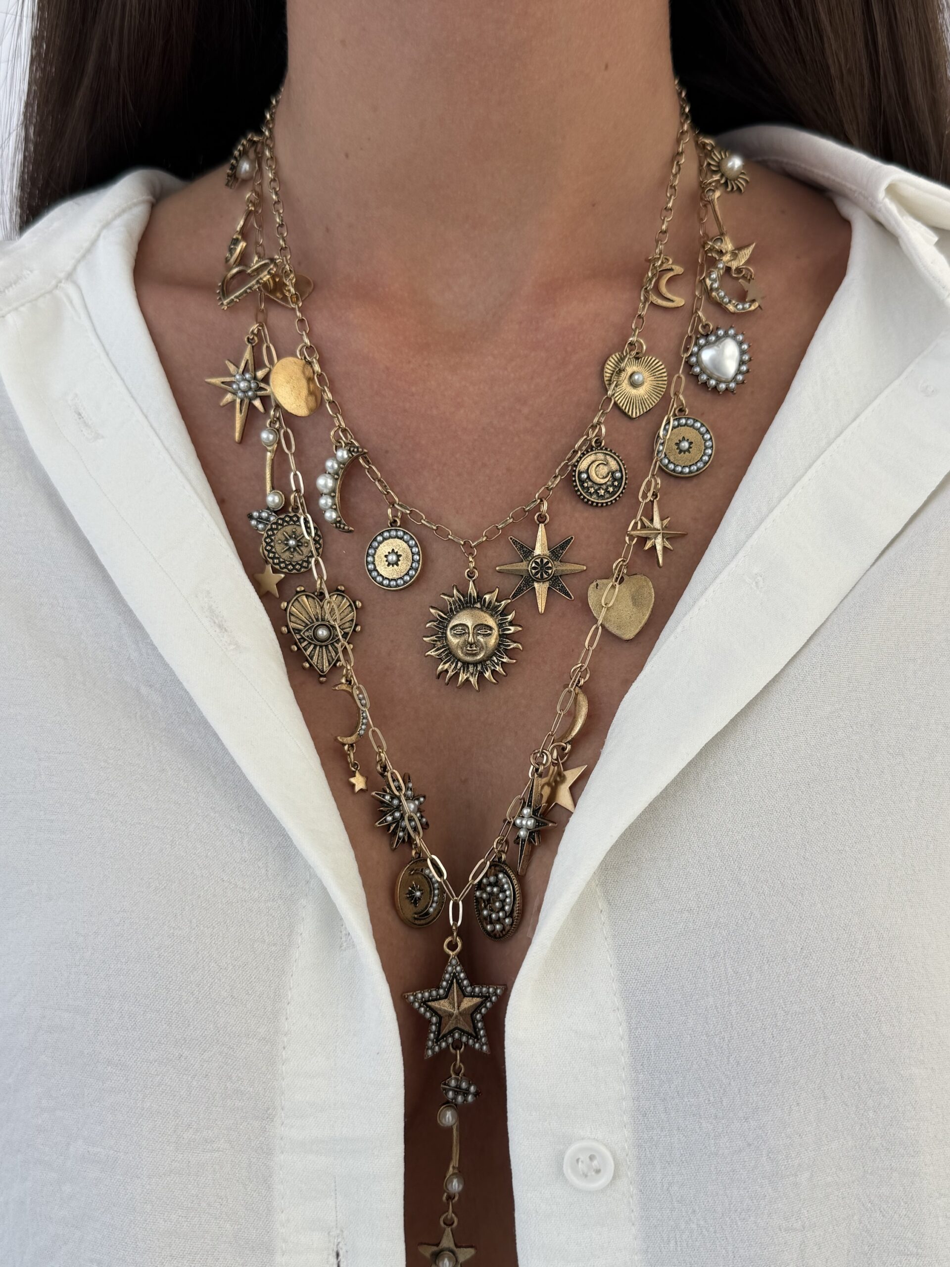 img_6244-2 Özel Seri Eskitme Çoklu Charm Tasarım İkili Gold Kolye