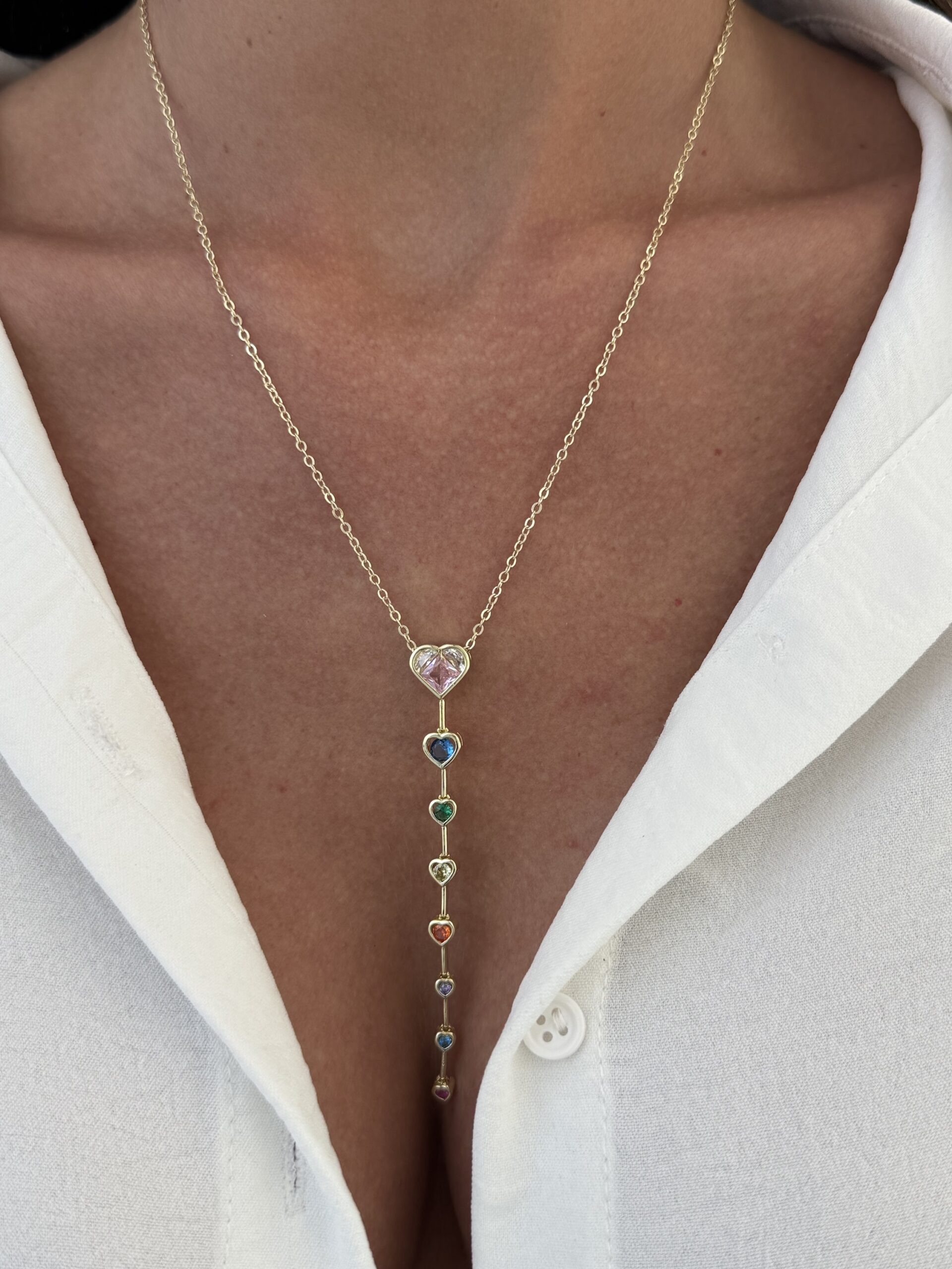 img_6298-3 Özel Seri Çok Renkli Kalp Tasarım Gold Y Kolye