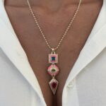 Özel Seri Pembe Geometrik Tasarım Gold Top Zincir Kolye