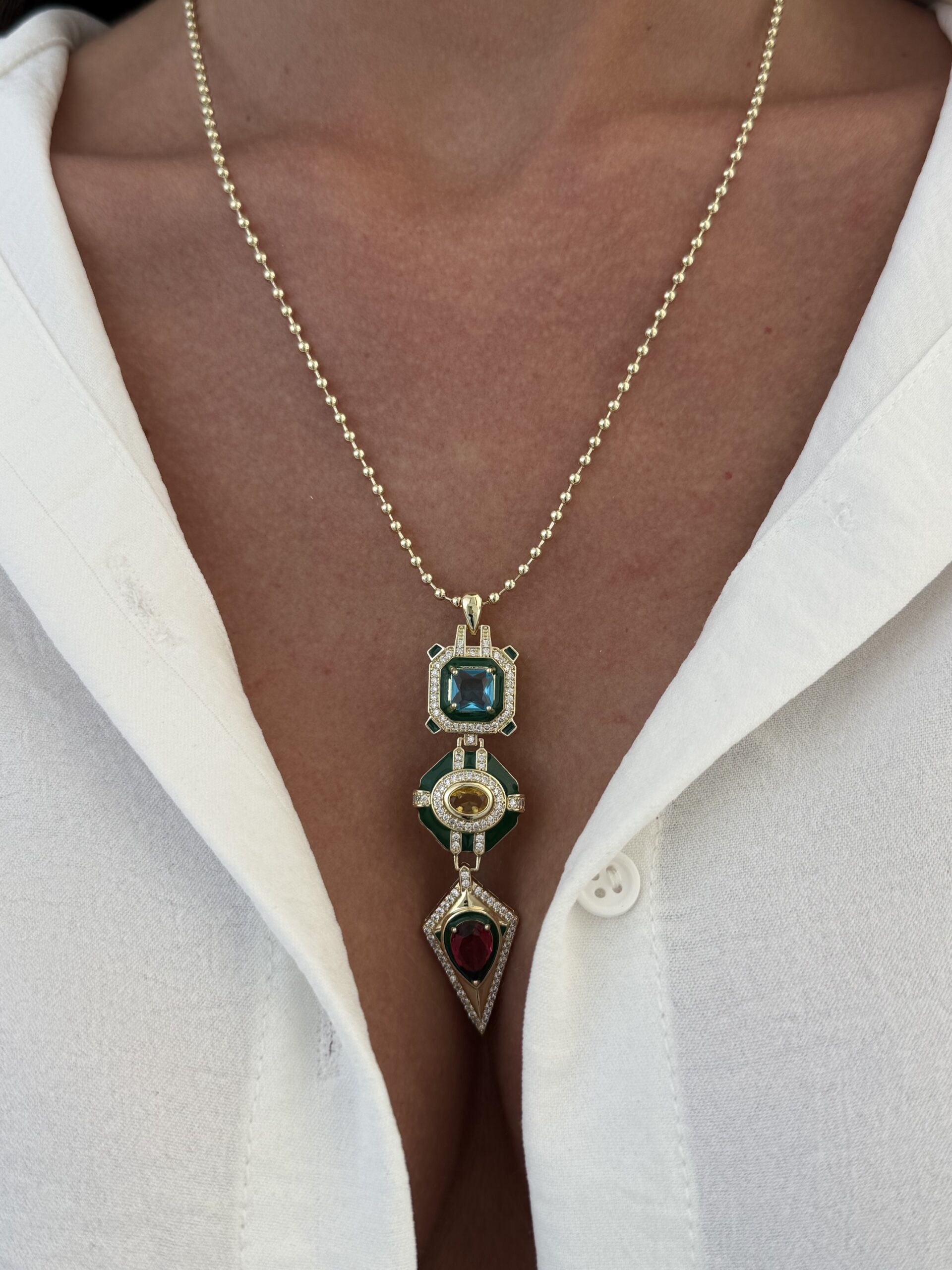 img_6372-3 Özel Seri Yeşil Geometrik Tasarım Gold Top Zincir Kolye