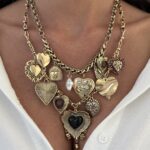 Özel Seri Eskitme Çoklu Kalp Charm Tasarım İkili Gold Kolye