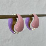 Özel Seri Pembe Lila Damla Halka Tasarım Gold Küpe