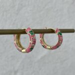 Özel Seri Çiçek Kabartma Desen Pembe Gold Küpe