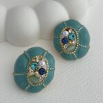 Özel Seri Zirkon Taş İncili Vintage Yeşil Gold Küpe