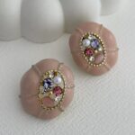 Özel Seri Zirkon Taş İncili Vintage Pembe Gold Küpe