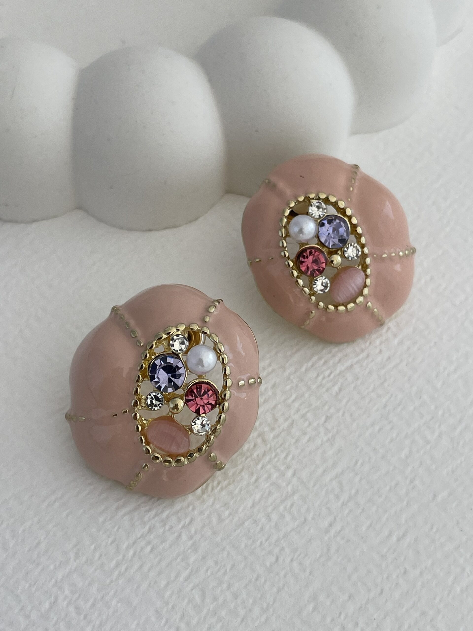 img_7606 Özel Seri Zirkon Taş İncili Vintage Pembe Gold Küpe