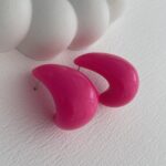 Özel Seri Neon Pembe Renk Damla Tasarım Akrilik Küpe