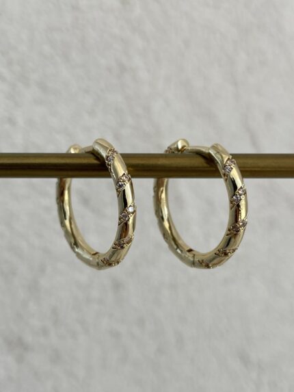 Özel Seri Zirkon Taşlı Büyük Boy Gold Halka Küpe