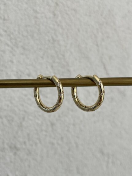 Özel Seri Zirkon Taşlı Orta Boy Gold Halka Küpe