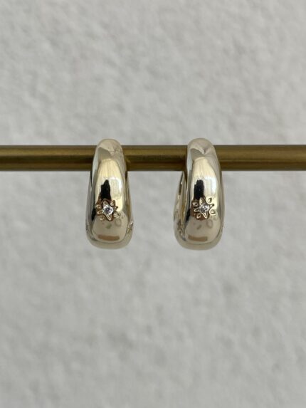 Özel Seri Zirkon Taşlı Orta Boy Gold Tombul Halka Küpe