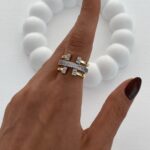 Özel Seri Zirkon Taş Geometrik Tasarım Ayarlanabilir Gold Yüzük