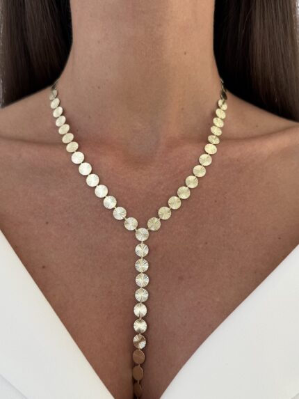 Özel Seri Desenli Yuvarlak Pul Tasarım Gold Y Kolye