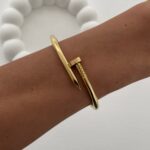 Çelik Çivi Tasarım Gold Kelepçe Bileklik