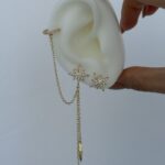 Özel Seri Zirkon Taşlı Yıldız Tasarım Küpeli İkili Gold Earcuff