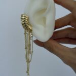 Özel Seri Zirkon Taşlı İnci Detay Sallantılı Zincir Gold Earcuff