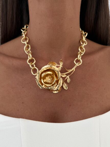 Özel Seri Gül Tasarım Kalın Figaro Zincir Gold Marka Kolye