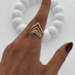 Özel Seri Zirkon Taş Geometrik Tasarım Ayarlanabilir Gold Yüzük