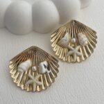 Özel Seri Tırtık Desen Deniz Kabuğu Gold Küpe
