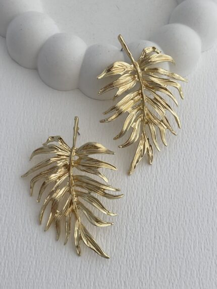 Özel Seri Büyük Yaprak Tasarım Gold Küpe