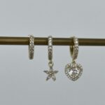 Özel Seri Zirkon Taşlı Kalp & Yıldız Tasarım Gold Üçlü Küpe Set
